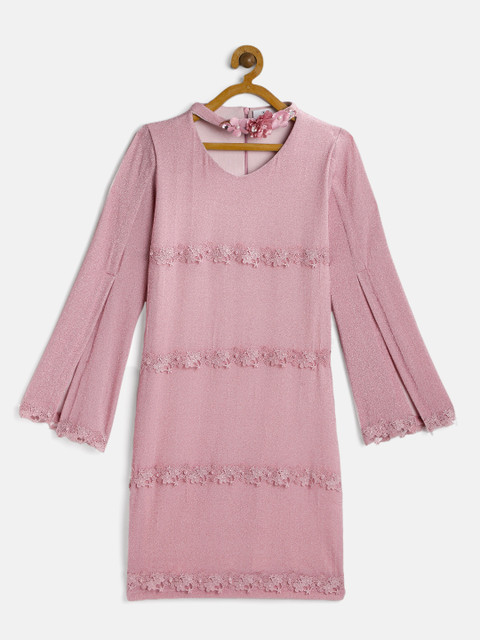 

Peppermint Girls Pink Self Design Sheath Dress