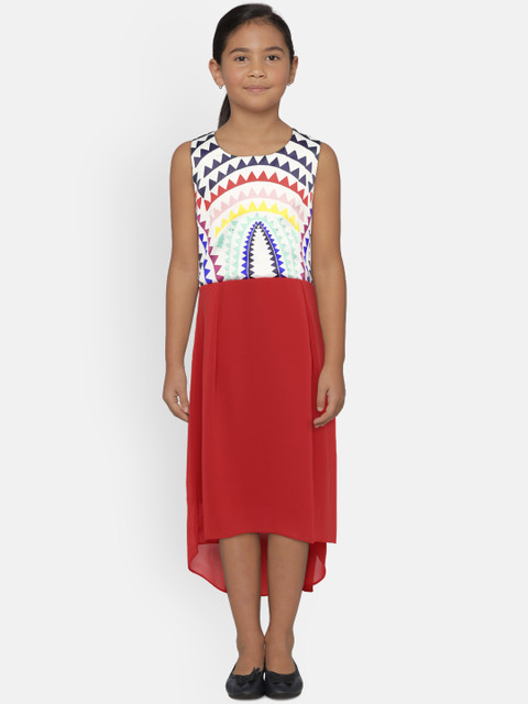 

Peppermint Girls White & Red Printed Fit and Flare Dress