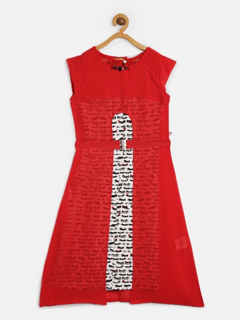 

Peppermint Girls Red Printed A-Line Dress