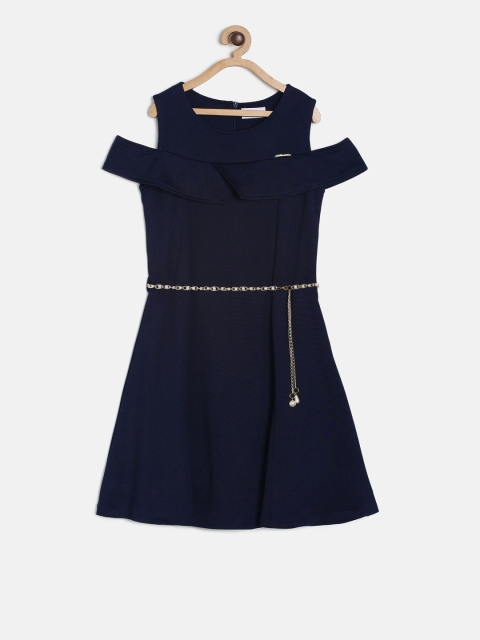 

Peppermint Girls Navy Blue Solid A-Line Dress