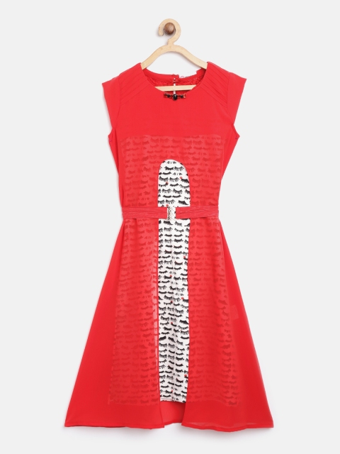 

Peppermint Girls White & Black Printed A-Line Dress