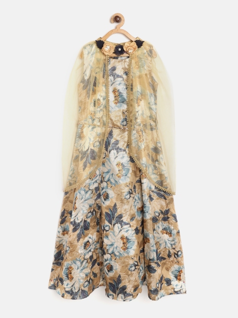 

Peppermint Girls Gold-Toned & Blue Printed Maxi Dress