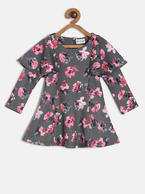 

Peppermint Girls Grey & Pink Printed A-Line Dress