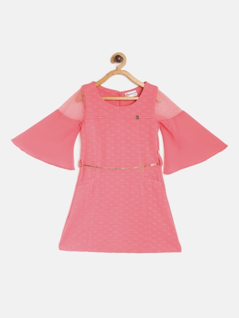 

Peppermint Girls Pink Self Design A-Line Dress