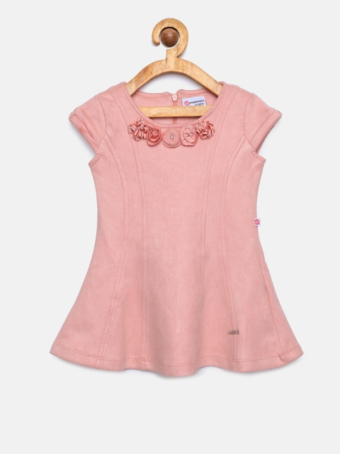 

Peppermint Girls Peach-Coloured Solid A-Line Dress