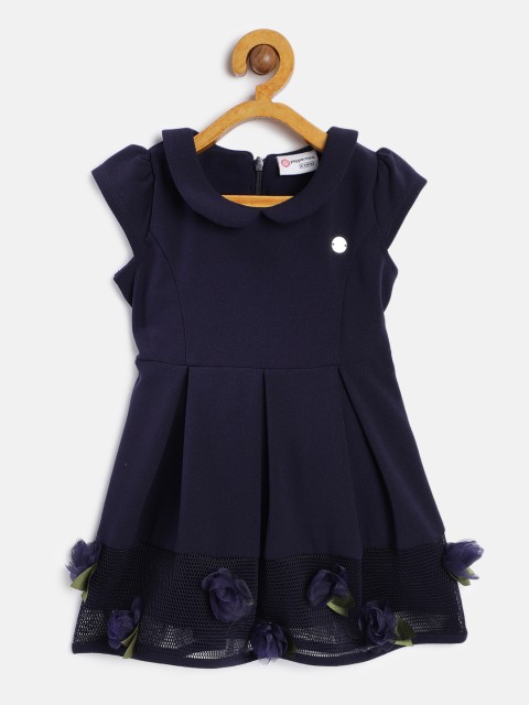 

Peppermint Girls Solid Navy Blue Fit and Flare Dress