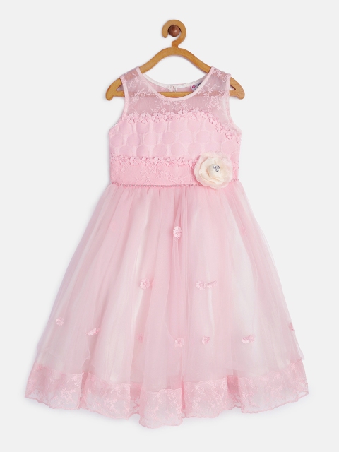 

Peppermint Girls Pink Self Design Fit and Flare Dress
