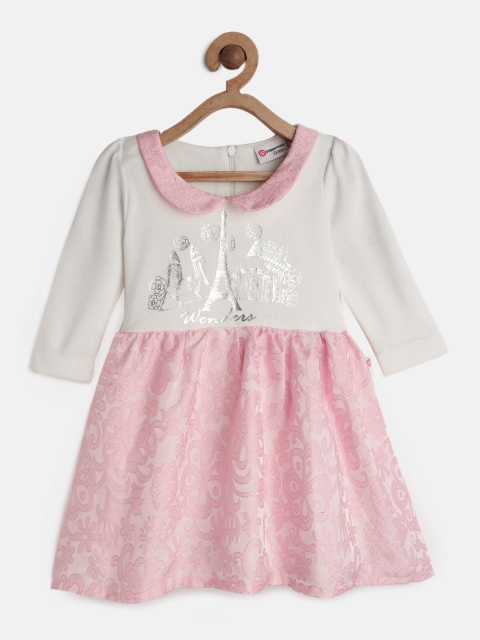 

Peppermint Girls White & Pink Printed Fit and Flare Dress