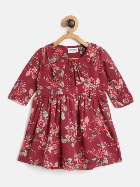 

Peppermint Girls Maroon & Green Printed A-Line Dress