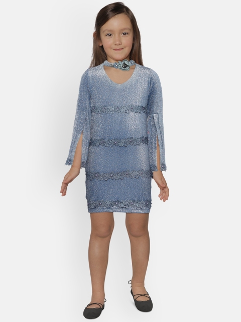 

Peppermint Girls Blue Self Design Sheath Dress