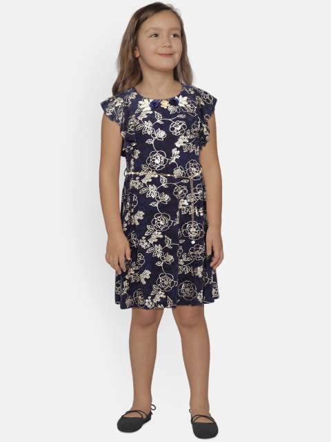 

Peppermint Girls Navy Blue & Gold-Toned Fit and Flare Dress
