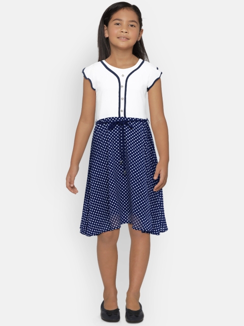 

Peppermint Girls Navy Blue & White Fit and Flare Dress