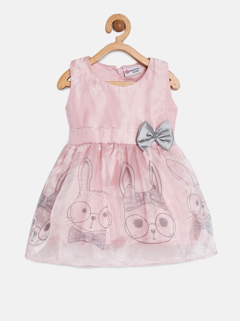 

Peppermint Girls Pink & Grey Printed Fit and Flare Dress