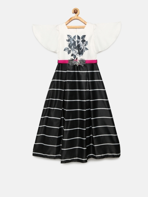 

Peppermint Girls Grey & White Striped Fit and Flare Dress