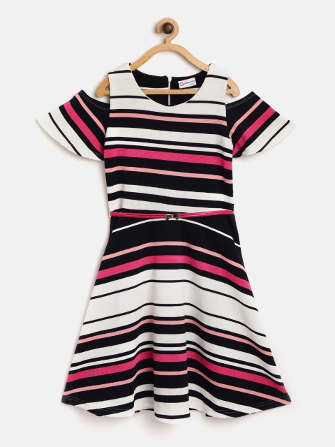 

Peppermint Girls Black & White Striped Fit and Flare Dress, Multi