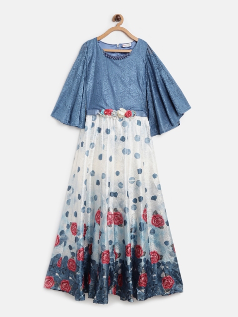 

Peppermint Girls Blue & White Printed Maxi Dress