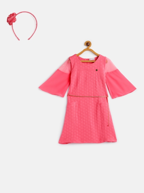 

Peppermint Girls Peach-Coloured Self Design A-Line Dress