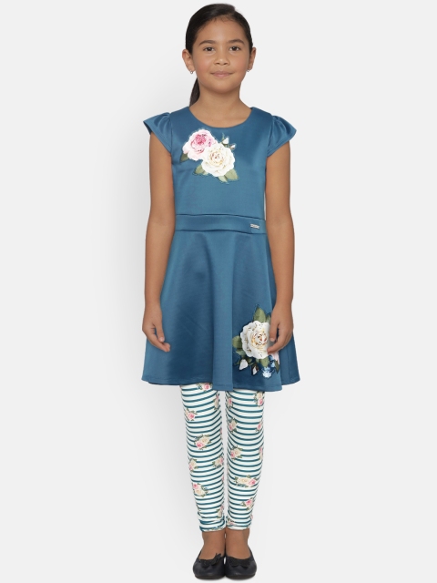 

Peppermint Girls Blue Fit and Flare Dress with Leggings