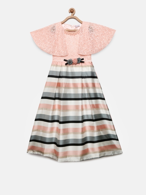 

Peppermint Girls Peach-Coloured Striped Fit and Flare Maxi Dress