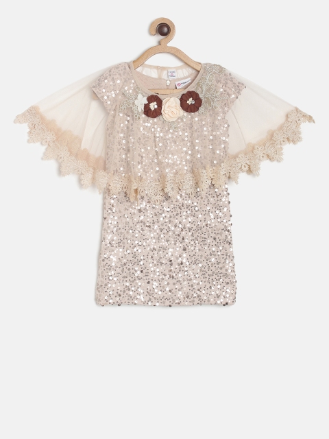 

Peppermint Girls Beige Sheath Dress With A Cape