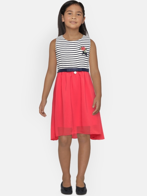 

Peppermint Girls Navy Blue & Peach-Coloured Striped Fit and Flare Dress