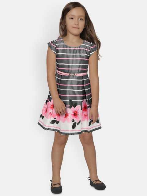 

Peppermint Girls Grey & Pink Striped Fit and Flare Dress