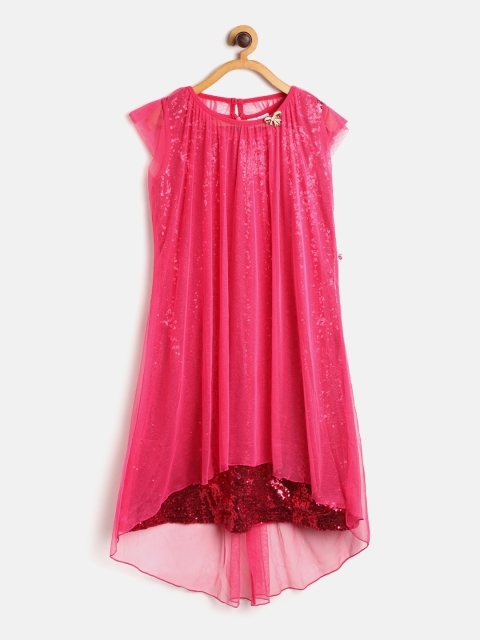 

Peppermint Girls Fuchsia Sequinned & Layered Net A-Line Dress with Brooch