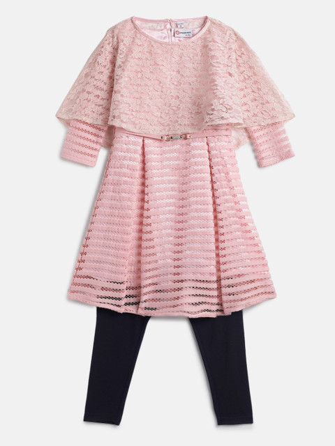 

Peppermint Girls Pink Self Design Fit and Flare Dress
