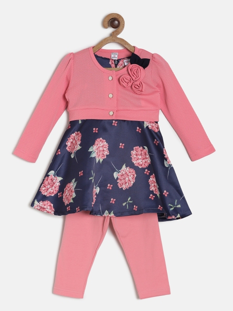 

Peppermint Girls Navy Blue & Peach Fit and Flare Dress