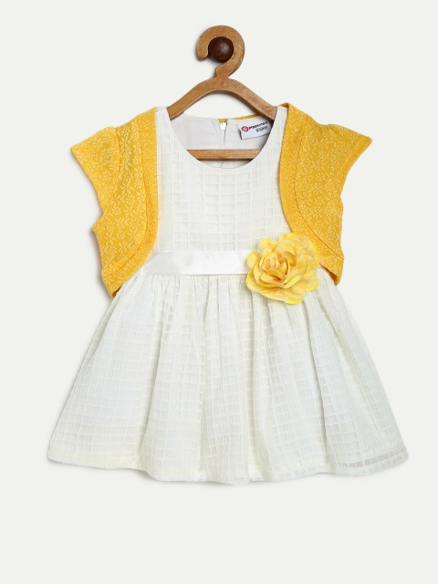 

Peppermint Girls Off-White Self Design Fit and Flare Dress with Shrug