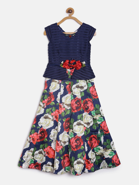 

Peppermint Girls Navy Blue & Red Fit and Flare Maxi Dress