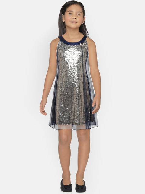 

Peppermint Girls Navy Blue & Gold-Toned Embellished A-Line Dress
