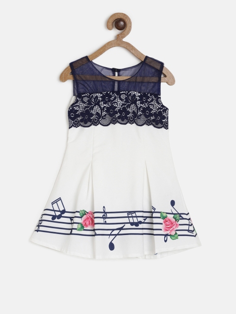 

Peppermint Girls Navy Blue & White Printed A-Line Dress