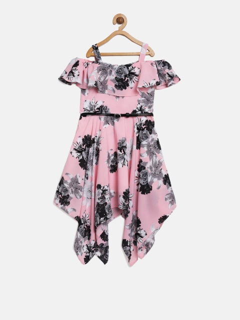 

Peppermint Girls Pink & Black Printed Fit and Flare Dress