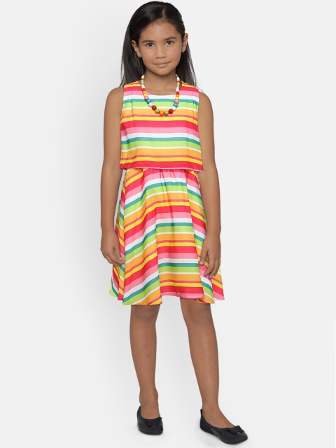 

Peppermint Girls Multicoloured Fit and Flare Dress comes with a Necklace, Multi