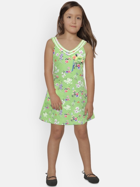 

Peppermint Girls Green Printed A-line Dress