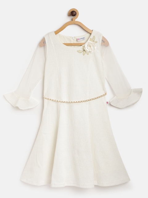 

Peppermint Girls Off-White Self Design A-Line Dress