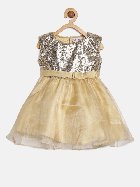 

Peppermint Girls Gold-Toned & Beige Embellished Fit and Flare Dress