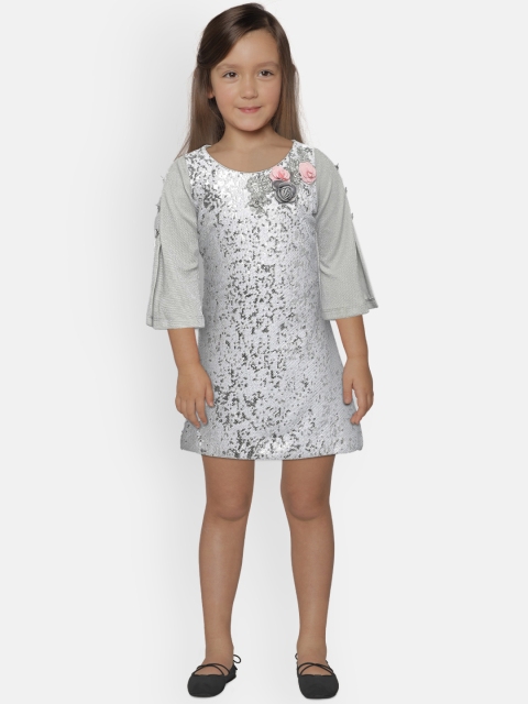 

Peppermint Girls Silver-Toned & WHite Embellished A-Line Dress