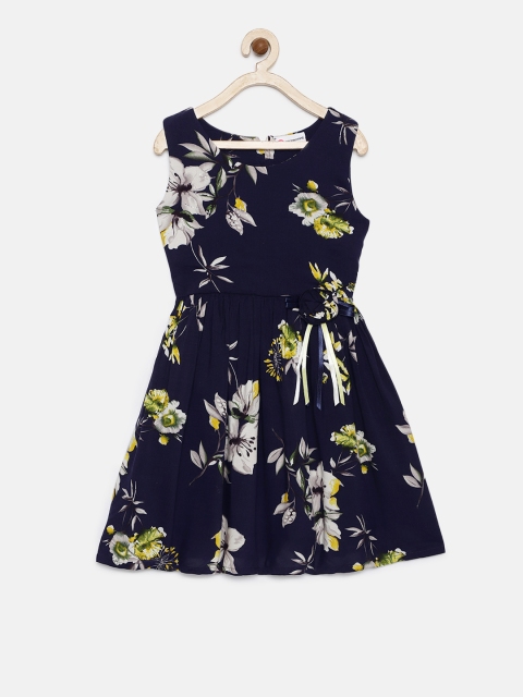 

Peppermint Girls Navy Blue Printed Fit and Flare Dress