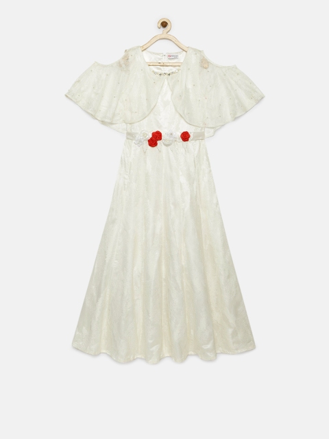 

Peppermint Girls Off-White Self Design Fit and Flare Dress