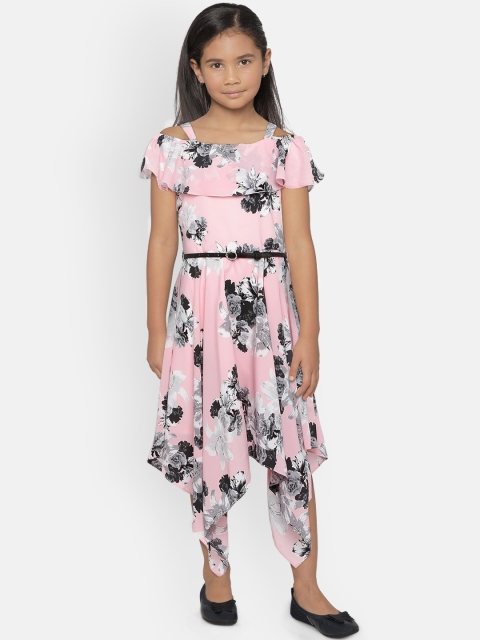 

Peppermint Girls Pink & Black Printed Fit and Flare Dress