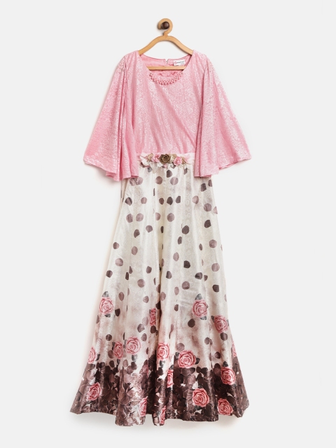 

Peppermint Girls Pink & Off-White Printed Maxi Dress