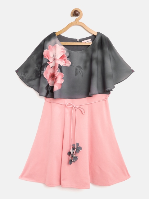 

Peppermint Girls Grey & Peach-Coloured Colourblocked A-Line Dress