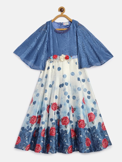 

Peppermint Girls Blue & White Printed Maxi Dress