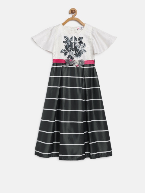

Peppermint Girls White & Grey Striped Fit and Flare Dress