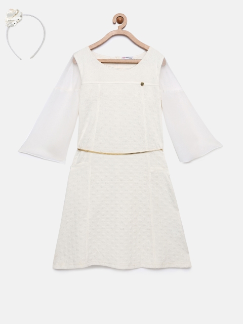 

Peppermint Girls Off-White Self Design A-Line Dress