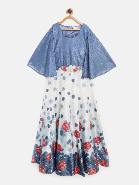 

Peppermint Girls Blue & White Printed Maxi Dress
