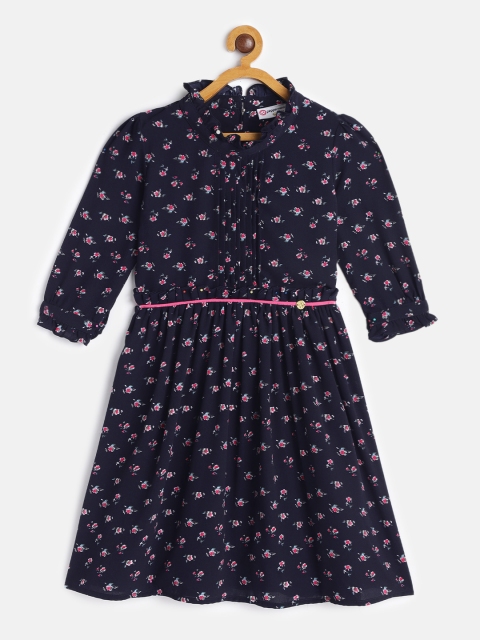

Peppermint Girls Navy Blue Printed Fit and Flare Dress