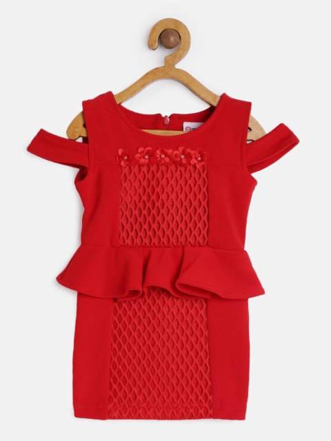 

Peppermint Girls Solid Red Peplum Dress